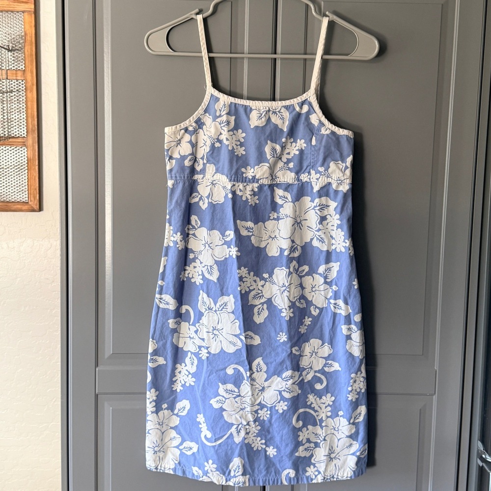 Old Navy Vintage Y2K Girls Hawaiian Hibiscus Empire Waist Mini Dress, Blue, 14